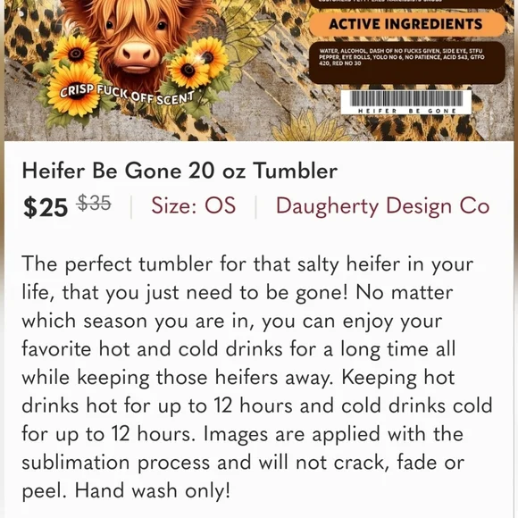 Heifer Be Gone 20 oz Tumbler - Picture 3 of 9